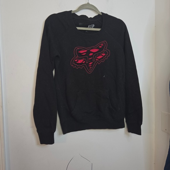 Fox Racing Tops - Fox Racing Womens Black Crewneck Sweatshirt Red Embroidered Logo Size M Raglan